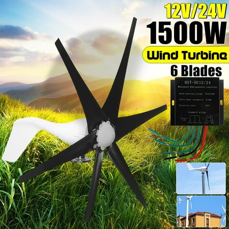 1500W DC 12V/24V Wind Turbine Generator 6 Black Blades Windmill Strong Power Powered Controller Electric Aerogenerator Green Energy (Best Vertical Wind Turbine)