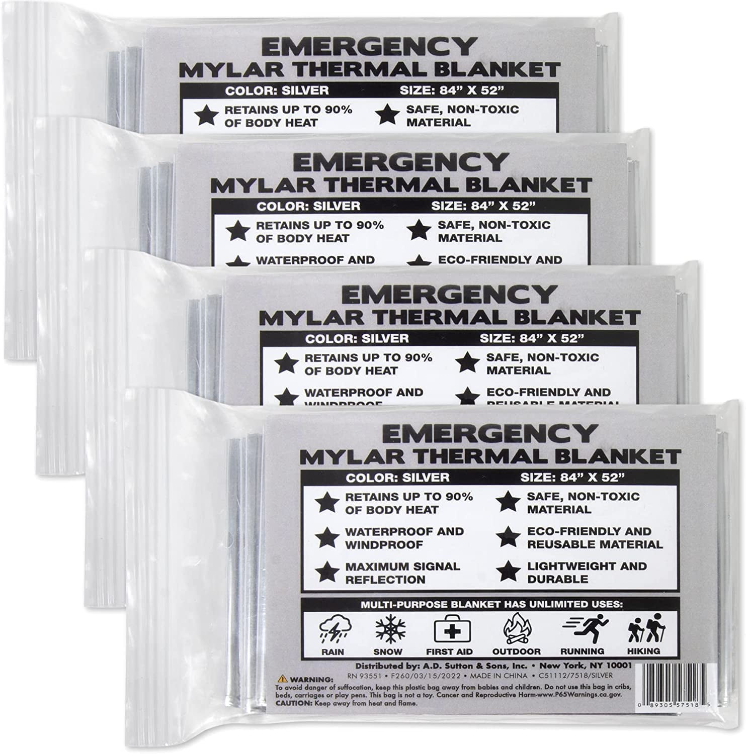 Mylar Blankets Bulk 52x84 100 Pack Emergency Foil Blankets for Warmth,  Camping, Runners, Spa, First Responders