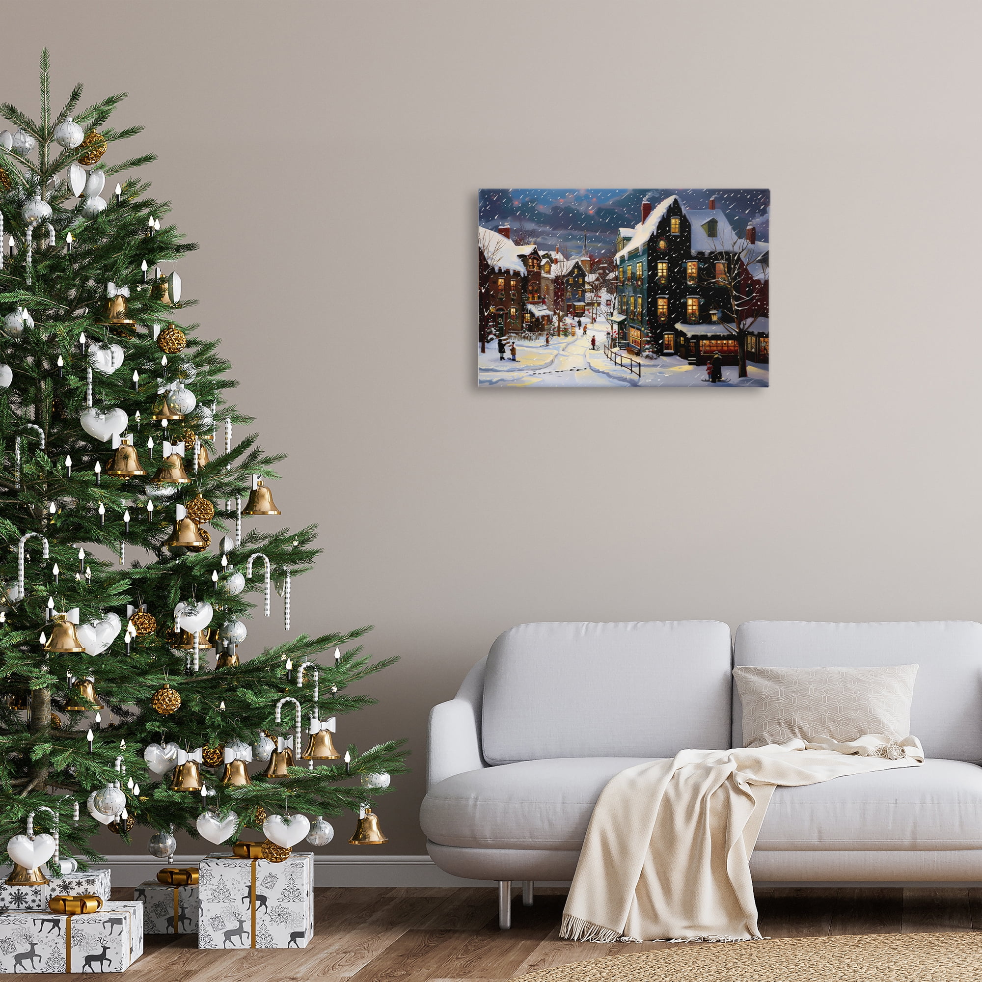 Stupell Industries Frozen Urban Charm Town & City Painting Gallery Wrapped Canvas Art Prints Wall Art, 30 x 20