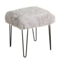 thumbnail image 1 of Stool with Faux Fur Upholstered Seat and Hairpin Legs, Gray and Black, 1 of 2
