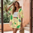 thumbnail image 3 of FKEKYI Women's Short Set 2 Pcs for Summer Open Front Top & Shorts with Elastic Waist Yellow Flower Leaf Print Lightweight Beach Set Resort Wear for Home Lounging, M, 3 of 7