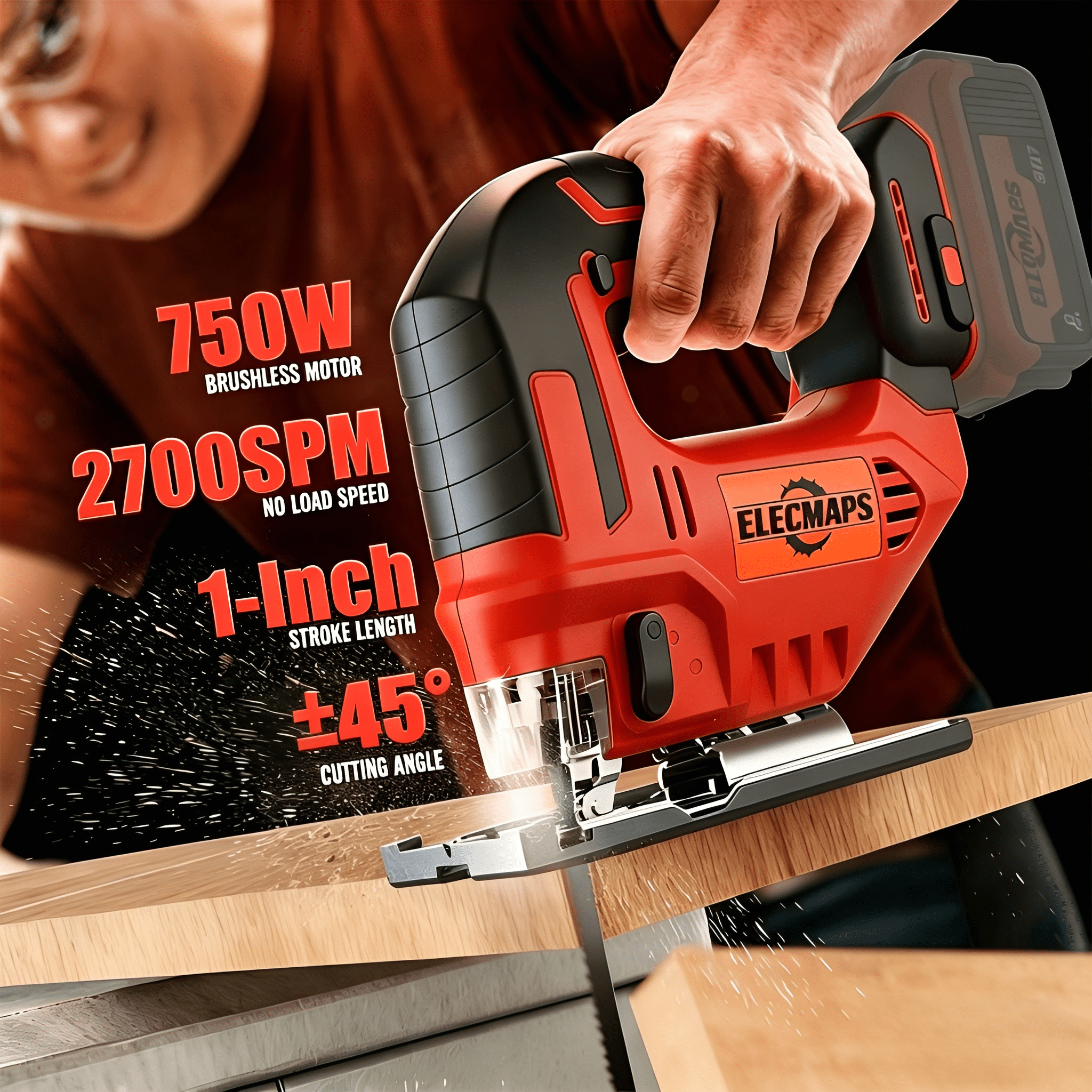 ELECMAPS Cordless Jigsaw 2700 SPM, Compatible with Milwaukee M18 Batteries, Multi-Blades for Wood Metal PVC Cutting (Battery Not Included)