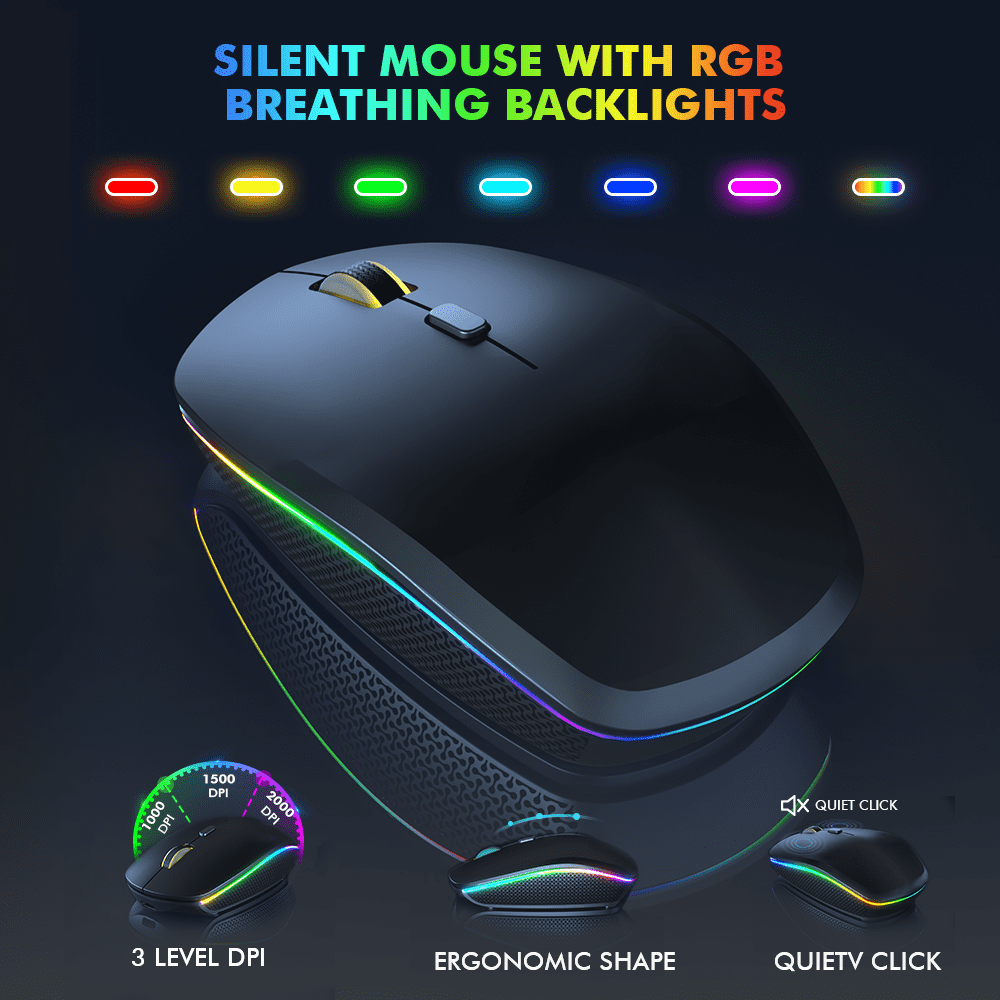 Wagpak Wireless Keyboard and Mouse Combo RGB Backlit Rechargeable 2.4GHz Quiet 108 Keys Keyboard-Black