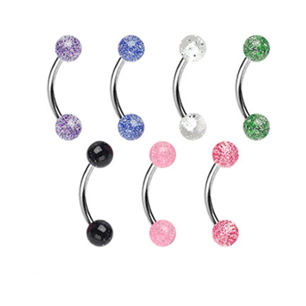 MsPiercing Curved Barbell With Acrylic Glitter Balls, 16 Ga,Clear