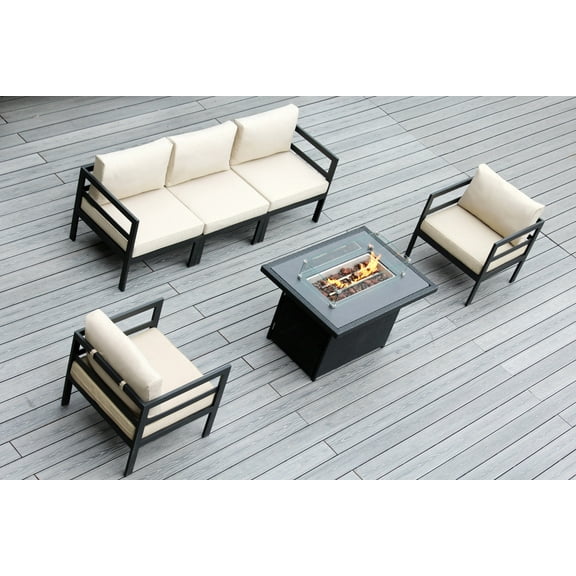 Ohana 6-piece Black Aluminum Sectional Set with Fire Table