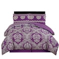 thumbnail image 1 of Couture Home Collection Vibrant Luxurious Super Fine Damask Printed Reversible Comforter 4 Pcs set Memories (Purple King), 1 of 10