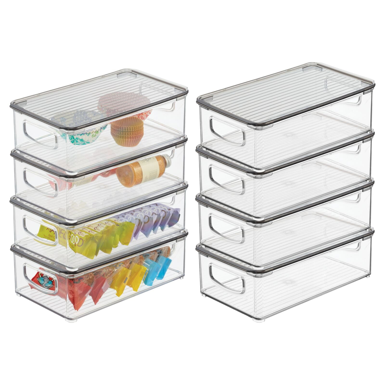 mDesign Plastic Pantry Storage Box Container with Lid and BuiltIn