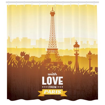 Paris Decor Shower Curtain Set Eiffel Tower With Tulip And City