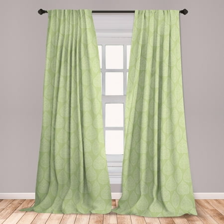 Green And White Curtains 2 Panels Set Abstract Leafage