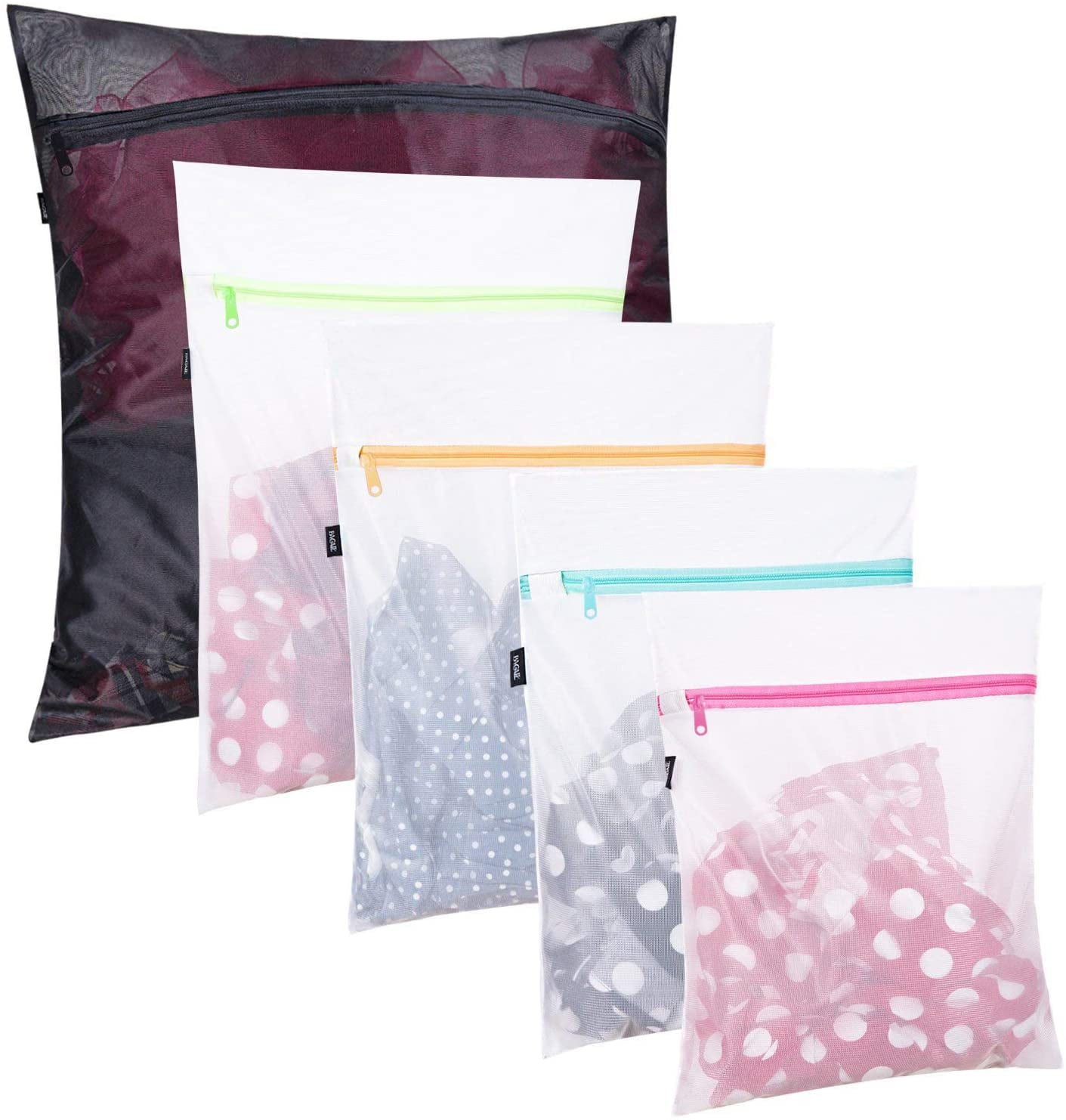 Set Of 5 Mesh Laundry Bag Delicates Bags Breathable Wash With Colored Zippers 