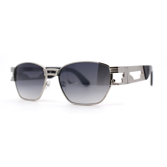 SA106 Mens Luxury Art Deco Metal Engraving Rectangle Sunglasses Silver Smoke