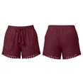 thumbnail image 3 of Loose Shorts Women Low Waist Shorts for Women Lace Trim Summer Shorts Elastic Waist Drawstring Loose Beach Bottoms with Pockets Wine S, 3 of 7
