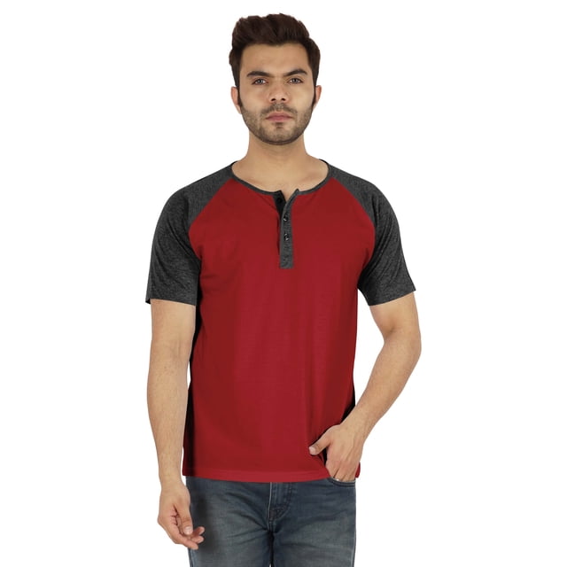 Inkmeso T-Shirts à Manches Courtes Raglan en Coton Léger Unis T-Shirt Classique Henley pour Hommes