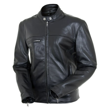 Women's Mossi Classic Black Leather Jacket and Motorcycle Riding Coat Size
