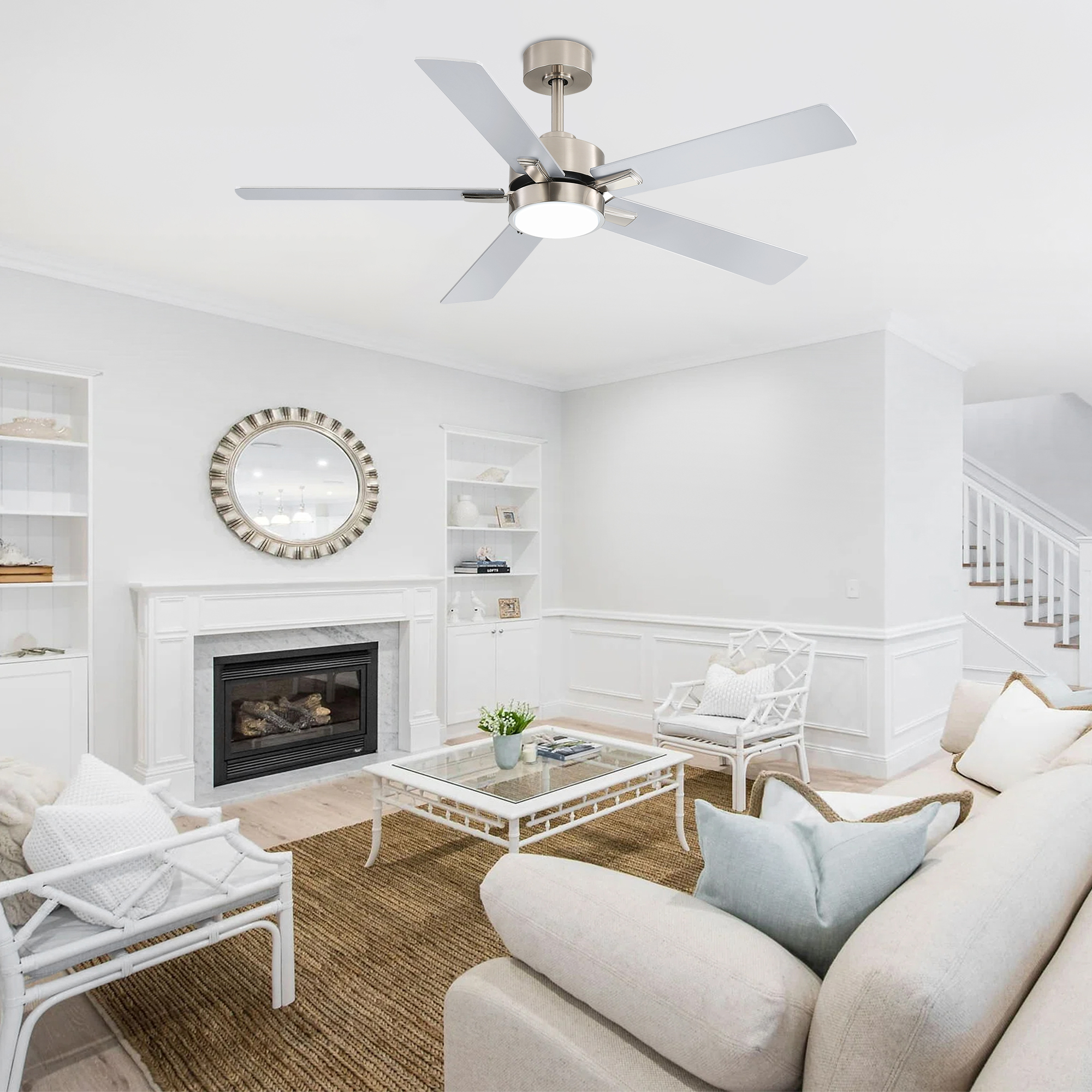 ALKAFY 52'' Satin Nickel LED Ceiling Fan with Remote, 3-CCT Adjustable & Reversible Motor for Home Rooms