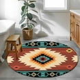 thumbnail image 3 of Round Area Rug 3.3ft, Boho Non-slip Area Rugs for Living Room/Bedroom/Bathroom/Kitchen, Brown Turquoise Abstract Tribal Ethnic Geometric Washable Throw Floor Mat Indoor Outdoor Entrance Doormat, 3 of 9