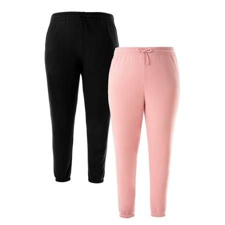 Terra & Sky Women's Plus Size Fleece Sweatpants, 2-Pack
