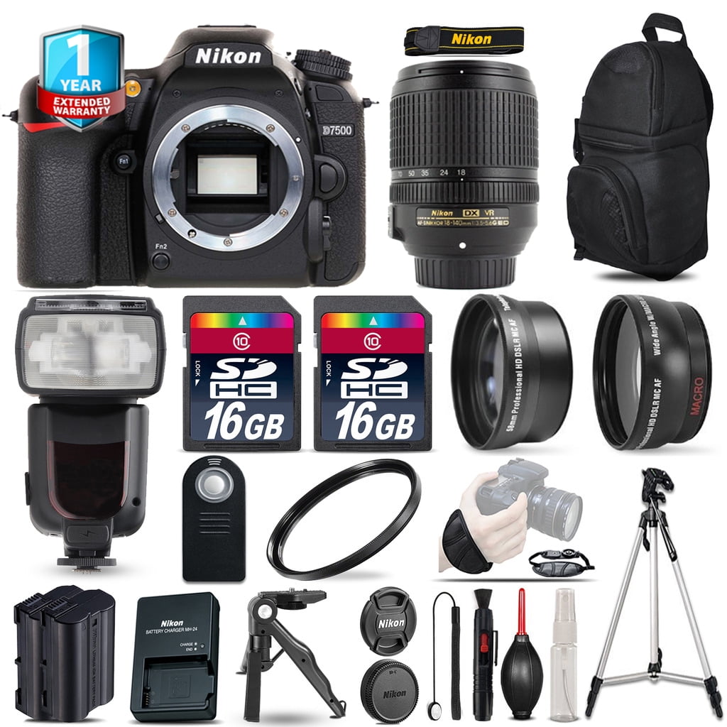 Nikon D7500 Camera + AF-S 18-140mm VR - 3 Lens Kit + Flash + 1yr