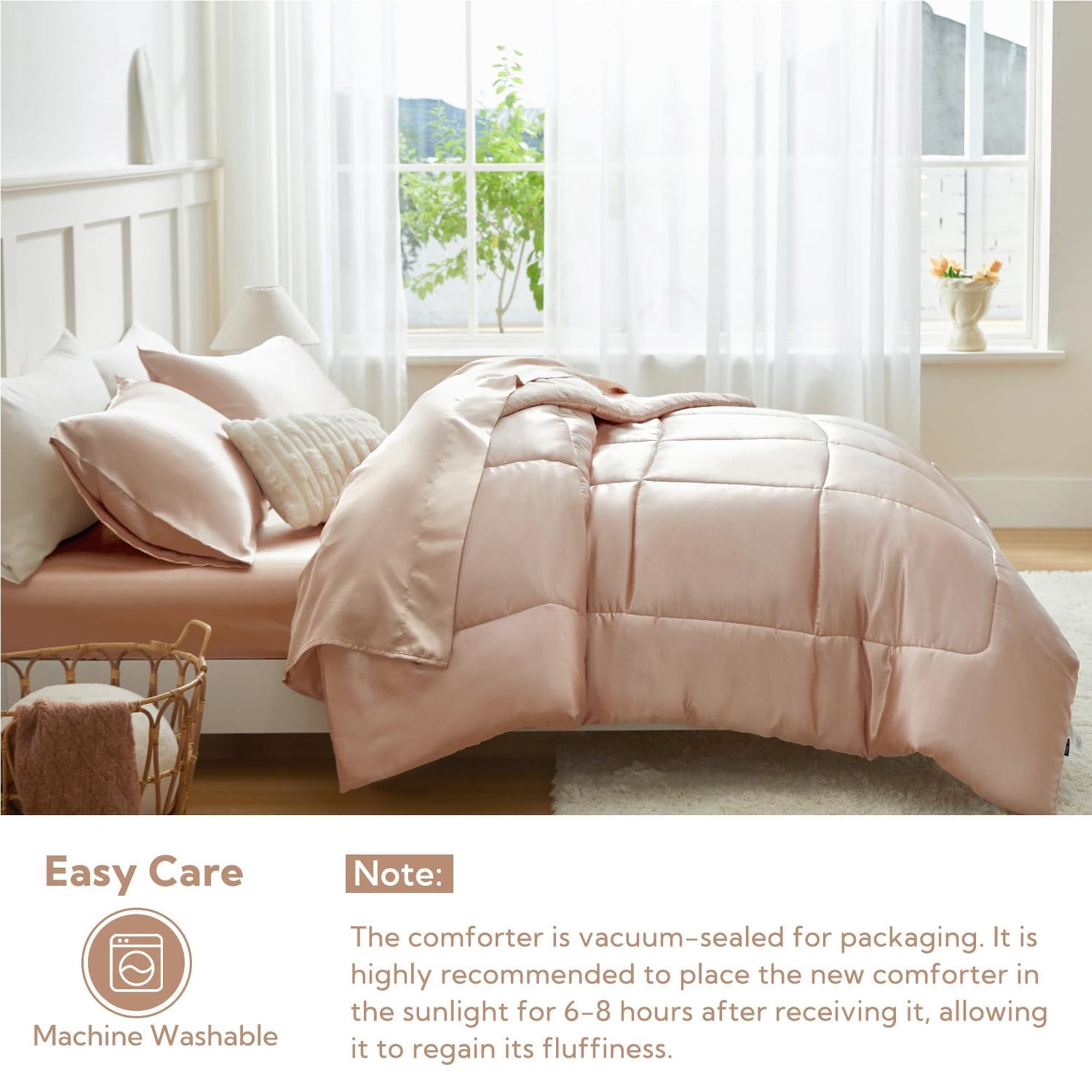 MR&HM Reversible Satin Microfiber Comforter 3 Pieces Queen Size, Champagne Queen Comforter Set for All Seasons, Silky Soft Satin Comforter for Hair and Skin, with Satin Pillowcases Set of 2