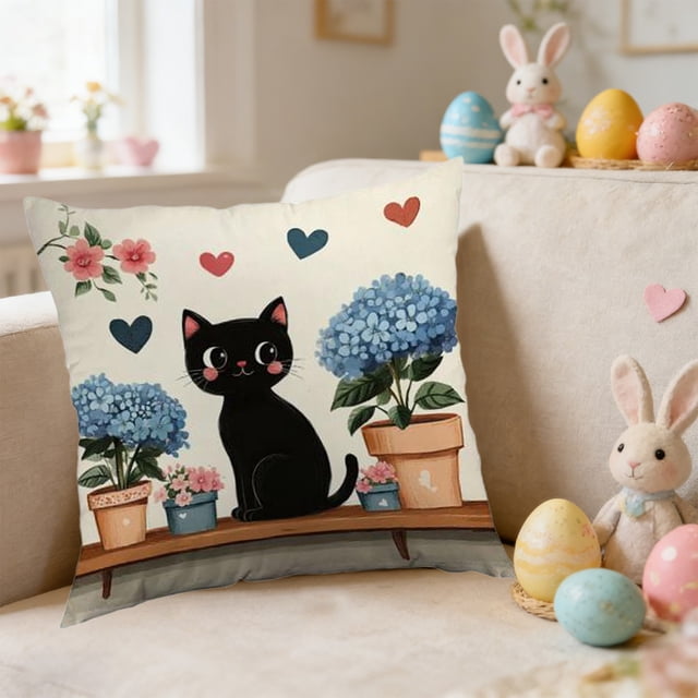 Uuiauoio Floral Black Cat Pillow Covers 18x18, Cats Lovers Lady Gifts, Cat Mom Grandma Gifts, Cats in Colorful Wildflower Decorative Pillow Covers for Home Bedroom Living Room Office Decor