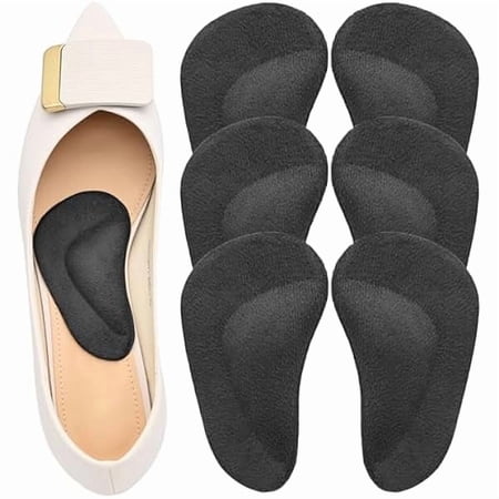 Gel Arch Support, 3 Pairs Shoe Insoles for Flat Feet, Reusable Arch Inserts for Plantar Fasciitis, Adhesive Arch Pad for Relieve Pressure and Foot Pain(Black)