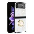 thumbnail image 6 of For Samsung Galaxy Z Flip 6 Diamonds Bling Sparkly Glitter Ornaments Engraving Hybrid Ring Stand Fashion Cover ,Xpm Phone Case [ White Good Luck Floral ], 6 of 8