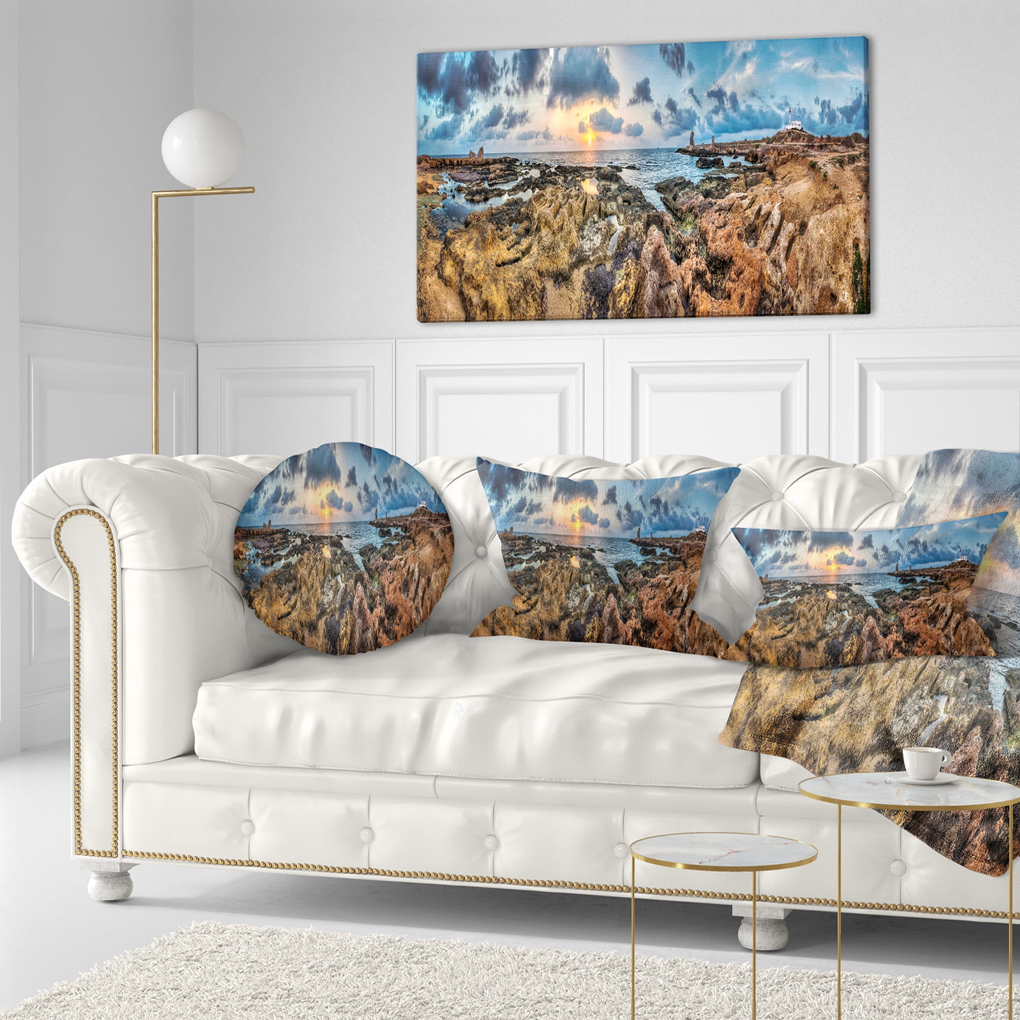 Designart Rocky with Historic Ruins Evening - Landscape Printed Throw Pillow - 12x20