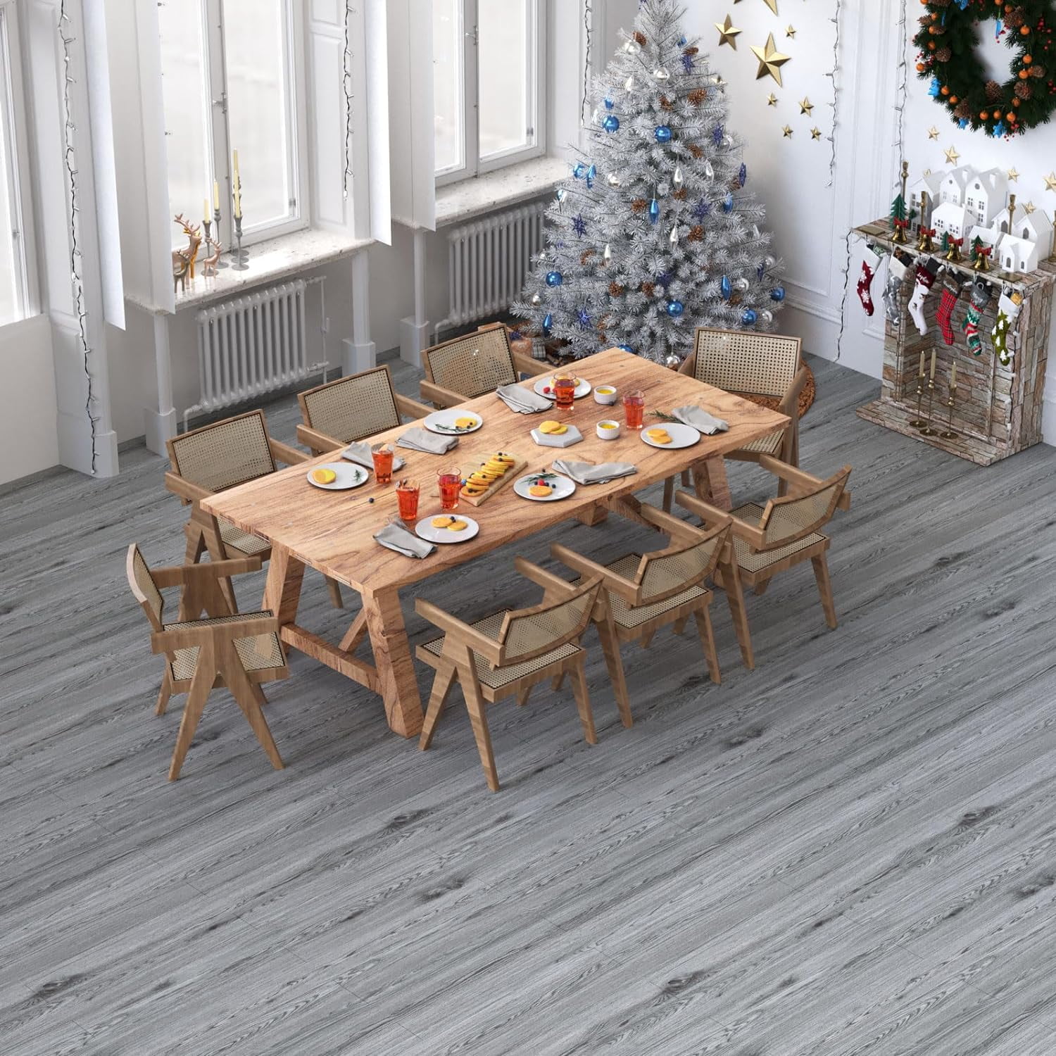 Homease PVC Peel and Stick Vinyl Flooring Roll 23"x 393"/64 Sq.Ft,Thicken Self-Adhesive Vinyl Wood Planks - Waterproof, Wear-Resistant,Easy DIY Install - Gray
