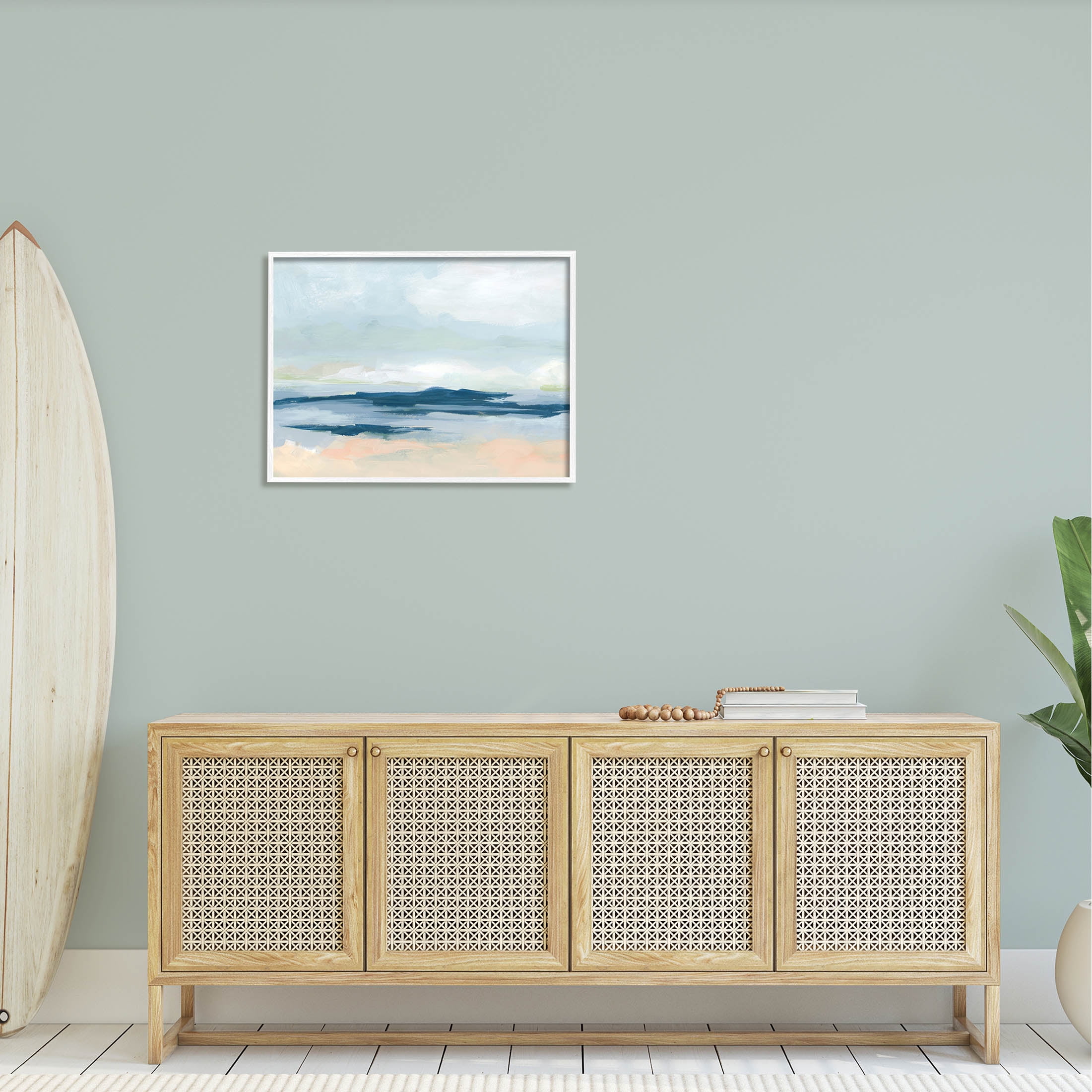 Stupell Industries Abstract Cloudy Ocean Landscape Painting White Framed Art Print Wall Art, Design by June Erica Vess