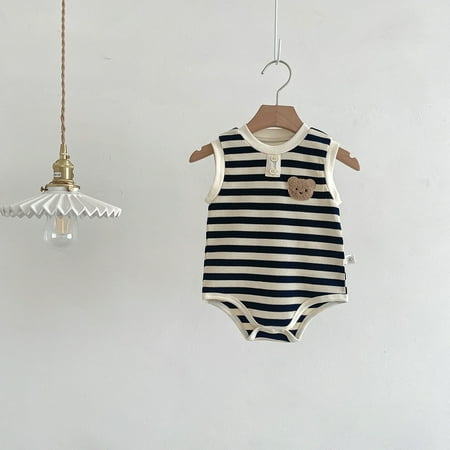 

2024 Summer New Vest Clothing Baby Jumpsuit Striped Baby Boy and Girl Triangle Hassel Sleeveless Bag Fat Clothing