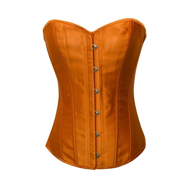 Chicastic Orange Satin Sexy Strong Boned Corset Lace Up Bustier Top XLarge