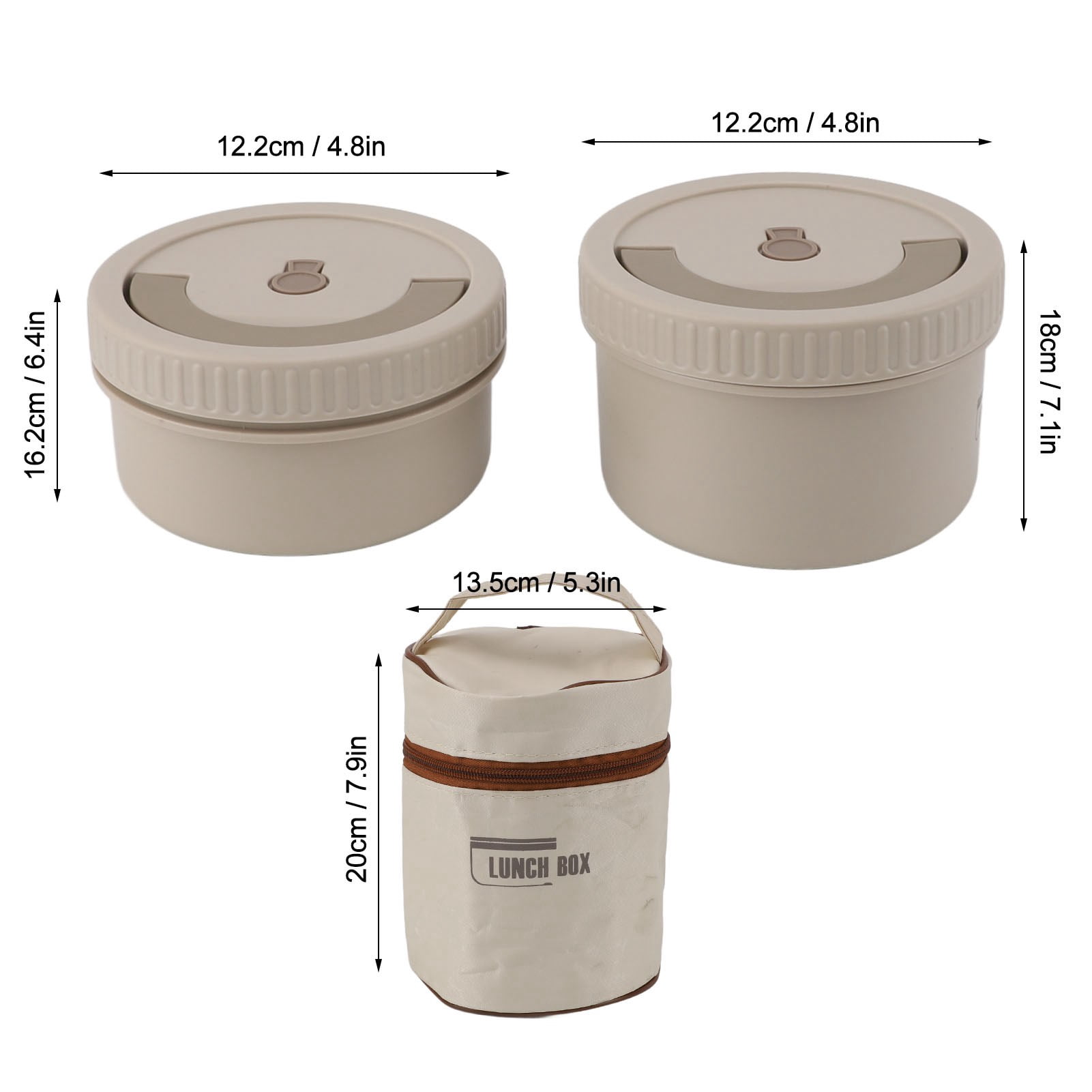 2-Pack Round Insulated Bento Box Set - 316 Stainless Steel Leakproof Food Container with Carry Bag, Beige