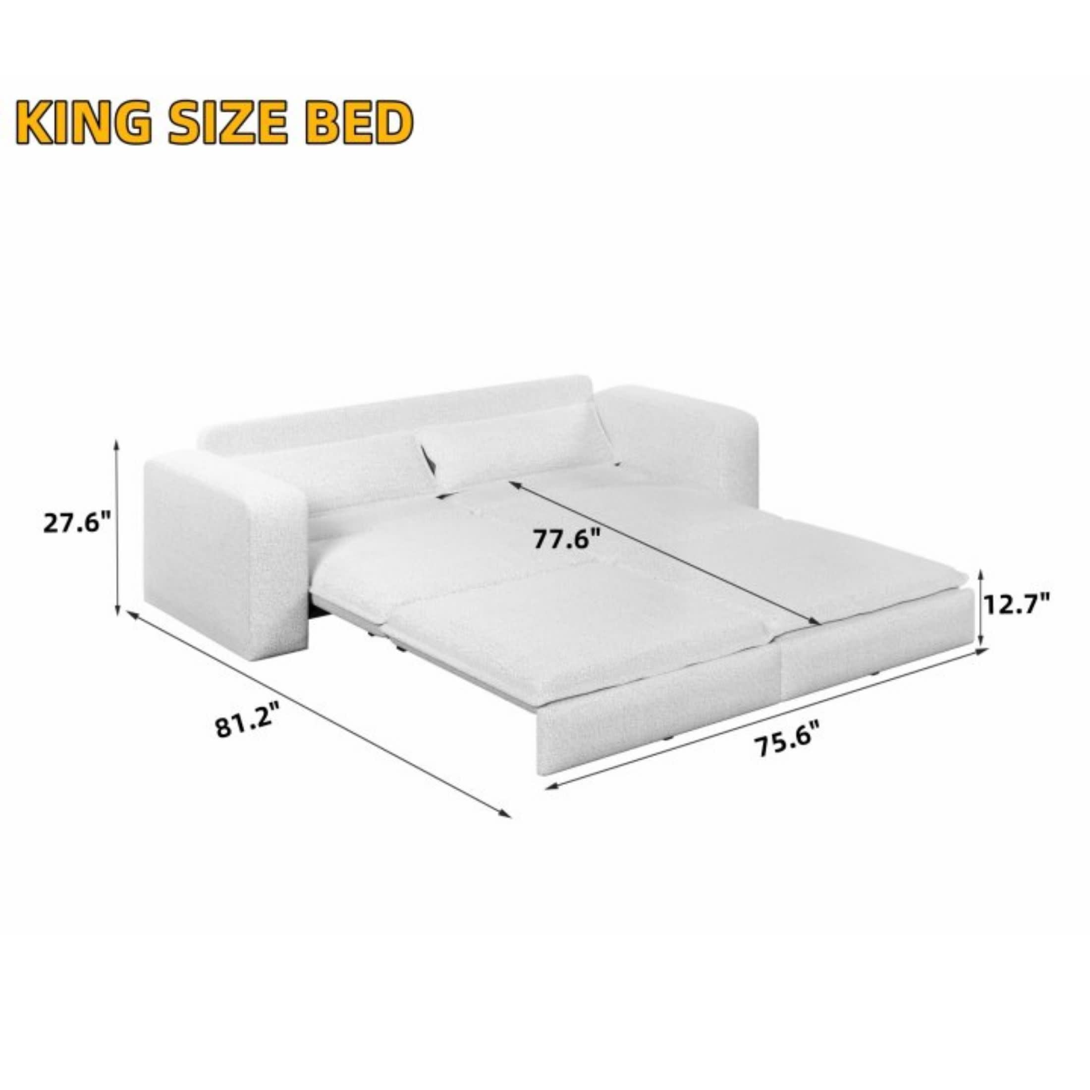 Noble House Rachel Convertible Sleeper Sofa Bed, Sherpa Fleece 3-Seat Pull Out Couch with Lumbar Pillows, Beige White