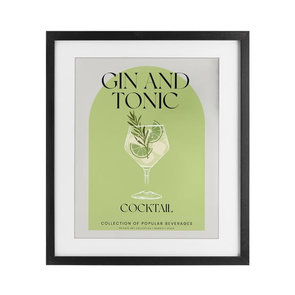 Stylish Retro Gin & Tonic Black Framed Print Under Glass, design by Lil' Rue