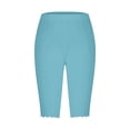 thumbnail image 4 of Ixbnca Plus Size Capri Leggings for Women Biker Stretchy Casual Knee-Length Short Pants Solid Color Yoga Shorts, 4 of 5