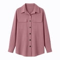 thumbnail image 7 of thefmos Women's Collared Long Sleeve Shirt Jacket with Chest Pockets Button Down Solid Color Casual Shacket Fashion Fall Spring Outfit, Pink M, 7 of 7