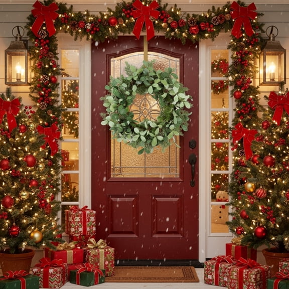 24" Christmas Cedar Wreath Full Luxe Greenery Holiday Door Décor Festive Pinecone & Berry Accent FBA shipment