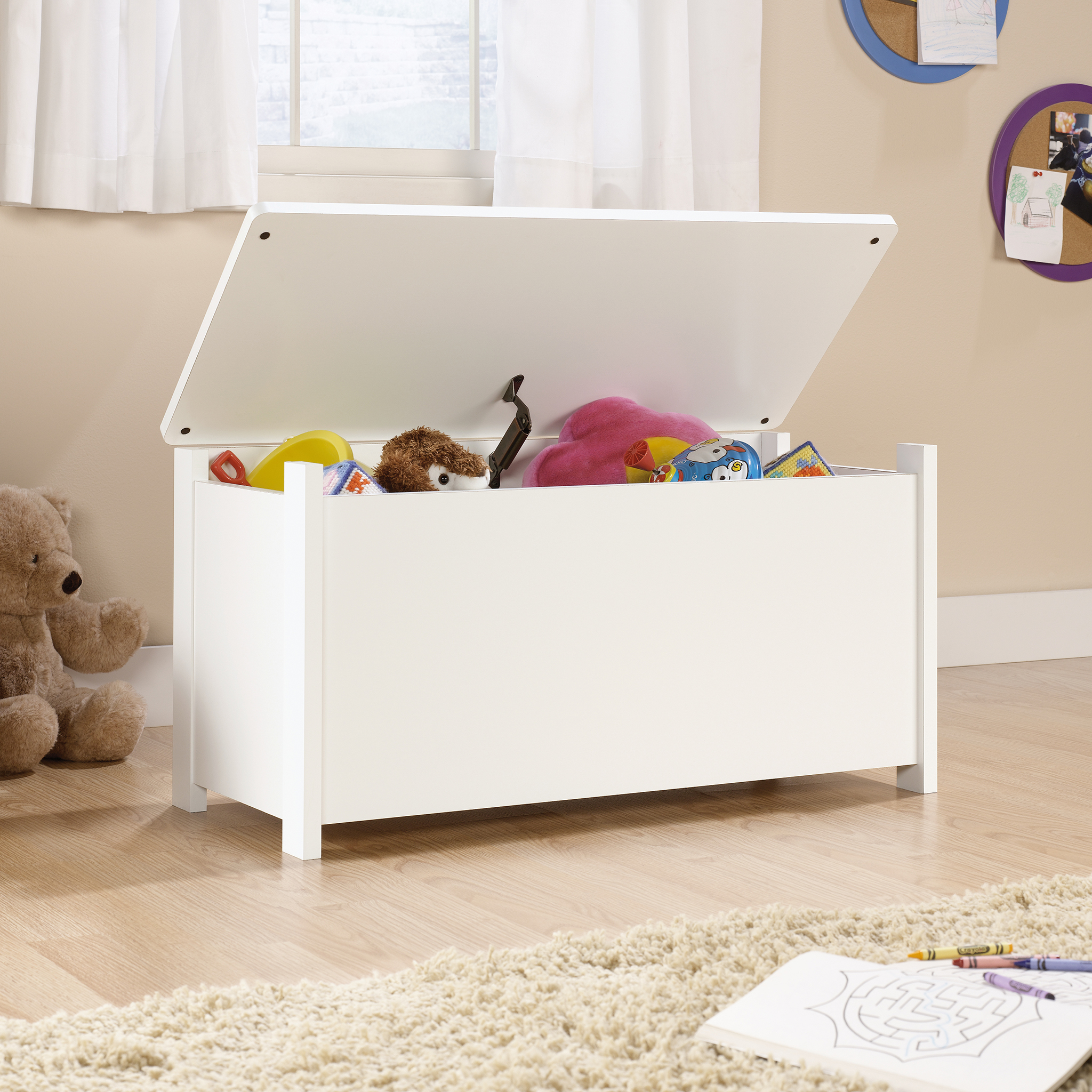 Sauder Beginnings Hinged Safety Top Wooden Toy Chest/Bench, Soft White Finish - image 5 of 9