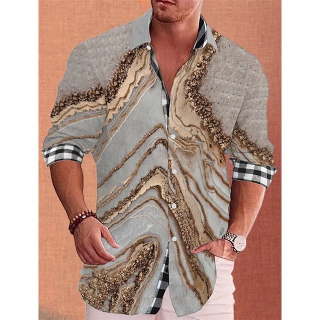 Camisa de hombre con estampados gráficos degradados, mármol, para exteriores, calle, manga larga, ropa estampada, ropa de diseñador, informal