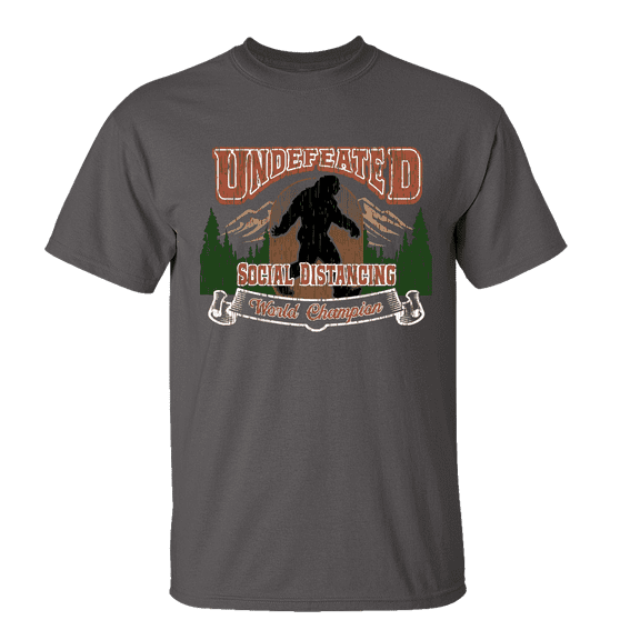 Funny Undefeated Social Distancing Champion Bigfoot Short Sleeve T-shirt-Charcoal-xxxl