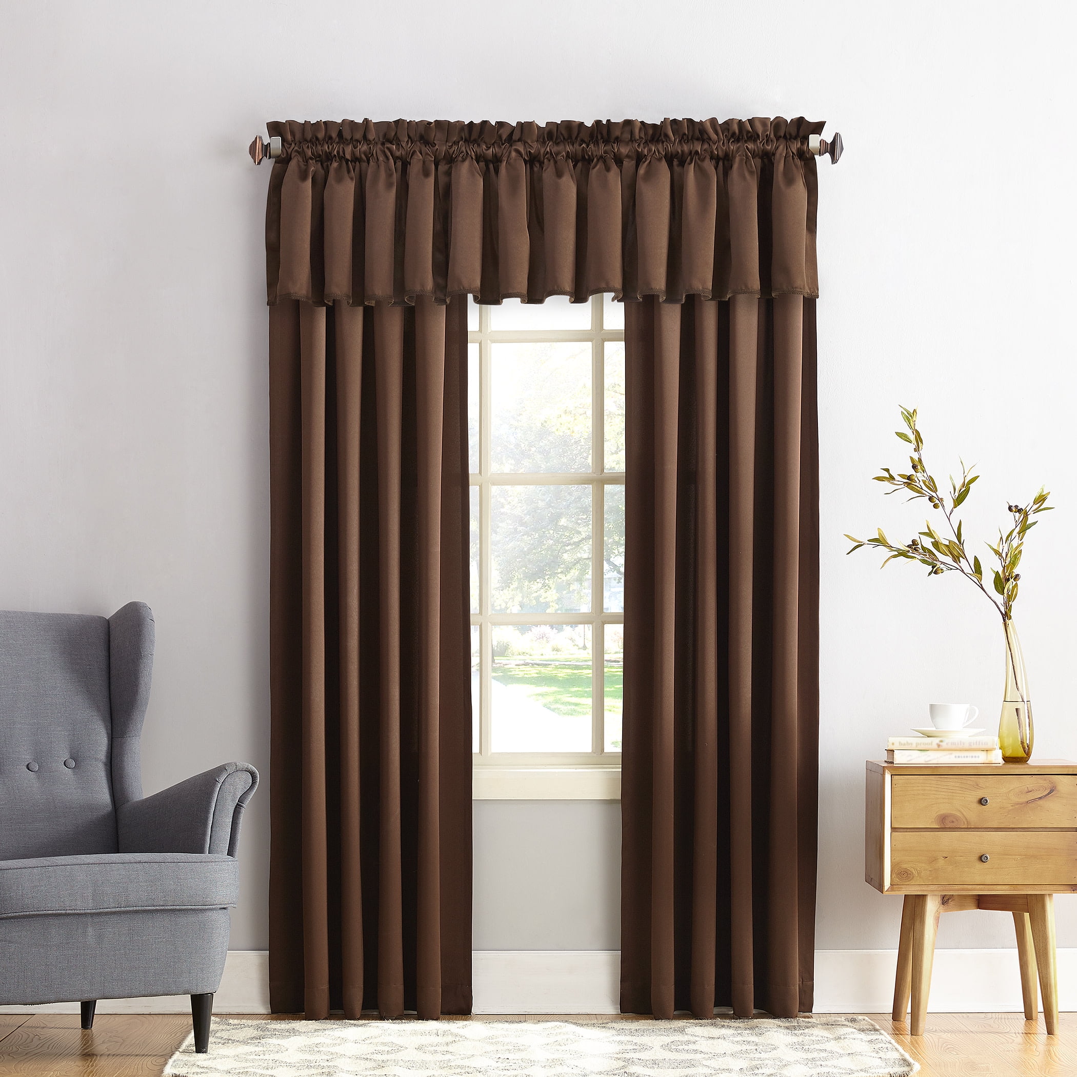 Sun Zero Kylee Energy Efficient Room Darkening Rod Pocket Curtain Panel, 54" X 84", Chocolate Brown