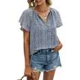 thumbnail image 4 of Womens Blouses Floral Print V Neck Ruffle Short Sleeve Shirts Casual Summer Tops Blouse, 4 of 5