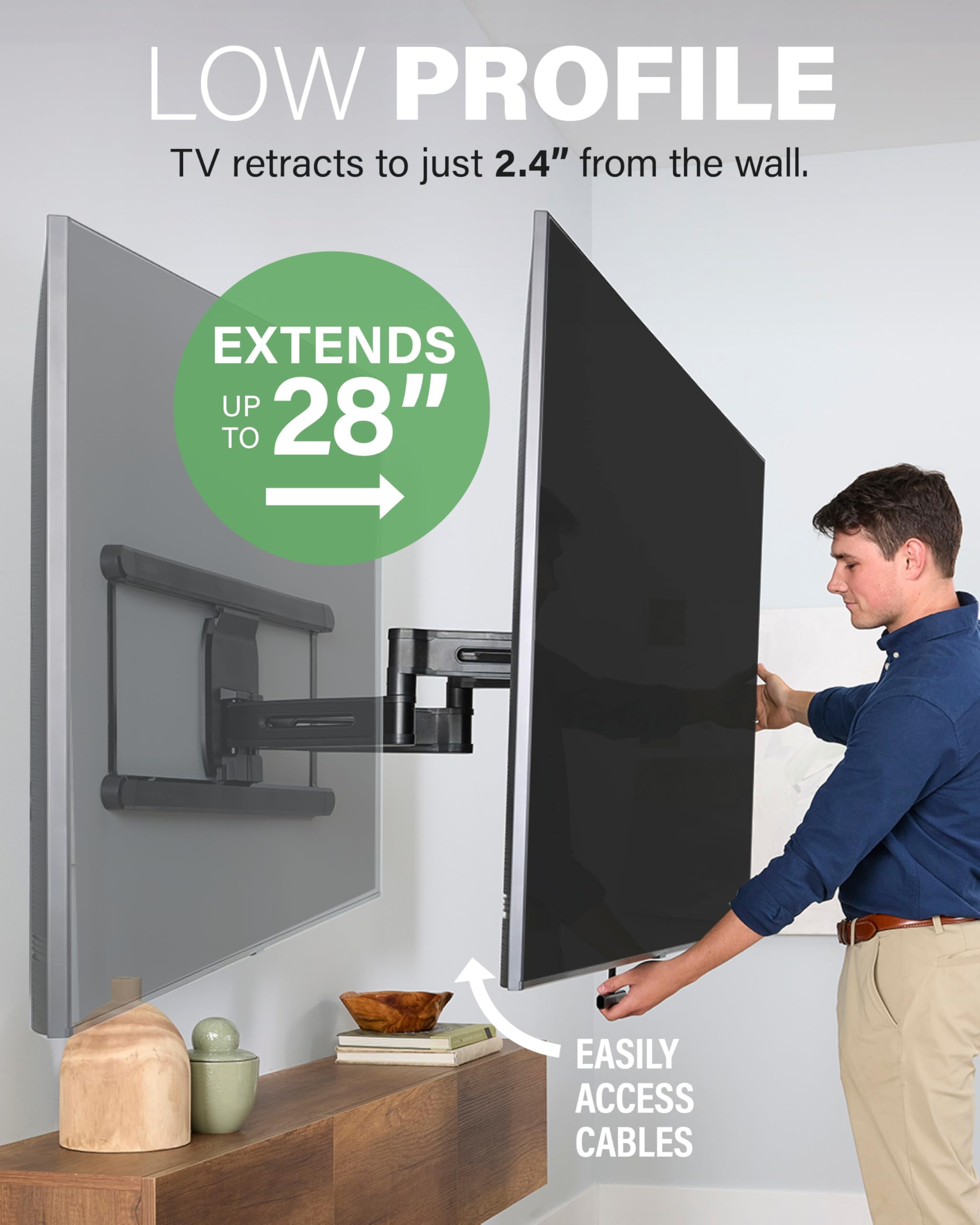 SANUS Height Adjustable Full Motion TV Wall Mount for 42" to 90" TVs - Raise or Lower TV 4" After Install - Maximizes Compatibility with Your Setup - 3 Step DIY w/Smooth Extension, Tilt & Swivel