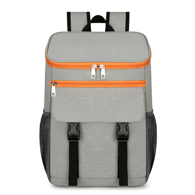 Large Capacity Insulated Cooling Backpack Waterproof Picnic Cooler Bag Gray and Orange