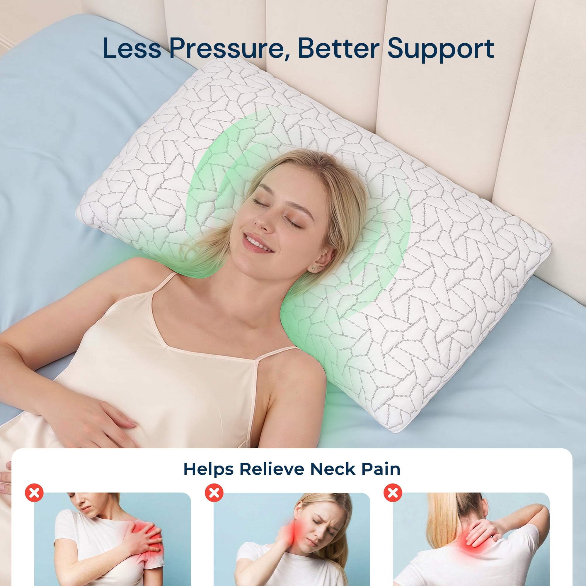 MARNUR Cooling Shredded Memory Foam Pillow Queen Set of 2, Adjustable Bamboo Shredded Pillow for Side, Back & Hot Sleepers