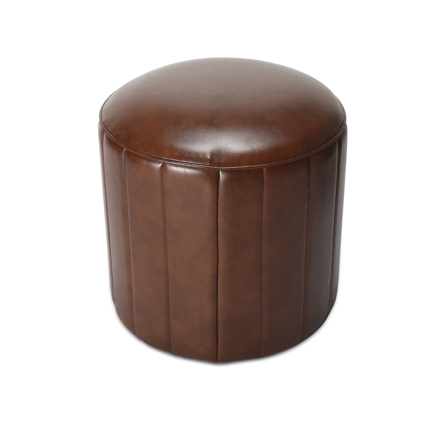 Kadyn 16.5" Round Ottoman, PU Upholstered Footstool for Living Room, Modern Round PU Ottoman for home, Brown Kadyn 16.5" Round Ottoman, PU Upholstered Footstool for Living Room, Modern Round PU Ottoman for home, Brown