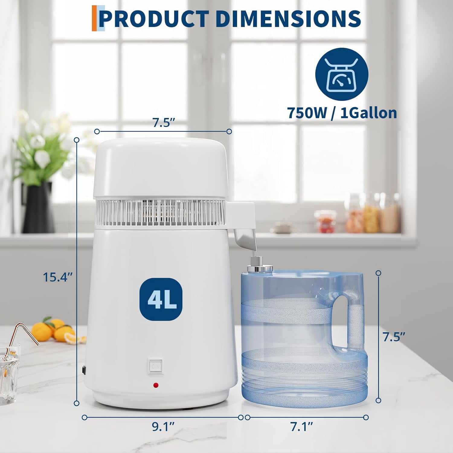 LIZHOUMIL Countertop Water Distiller 4L/6L, 750W-900W Stainless Steel, Plastic/Glass Jug