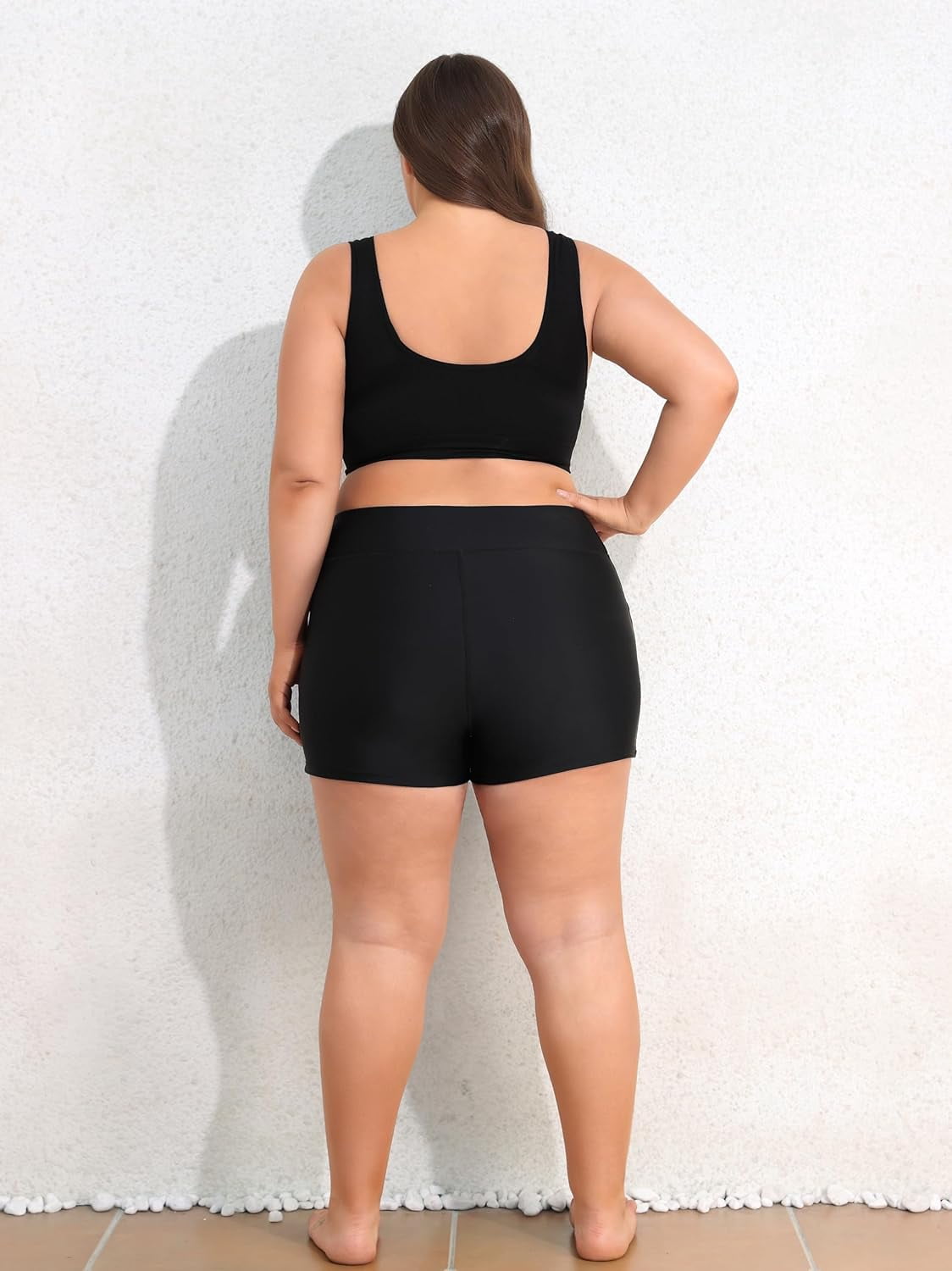 Alove Womens Solid Plus Size High Waisted Board Shorts Swim Trunks Big Shorts Swimwear Bottoms with Two Pockets