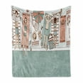thumbnail image 1 of Summer Soft Flannel Fleece Blanket, People Sunbathing by the Pool Swimming Beach Holiday Relax Hipster Graphic, Cozy Plush for Indoor and Outdoor Use, 70" x 90", Pale Teal and Coral, by Ambesonne, 1 of 5