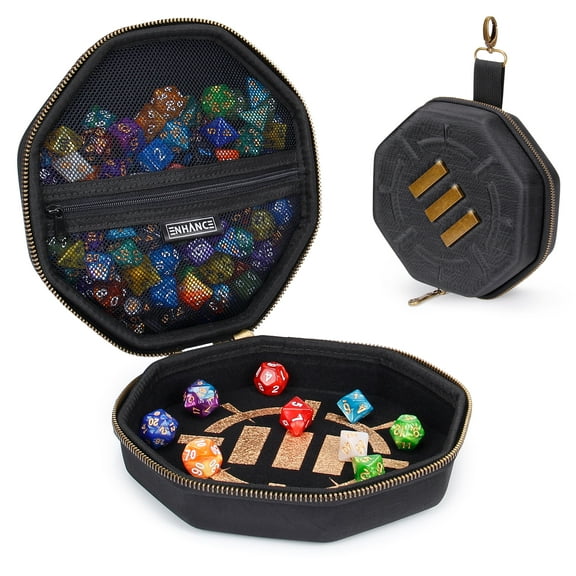 Enhance Tabletop Gaming Dice Case and Dice Rolling Tray - Dice Tray and Storage Container for up to 150 Rpg Dice - Rugged Protective Design with Soft interior - Dnd Dice Case Perfect for Game Night